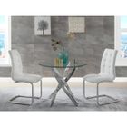 VENTE-UNIQUE Table à manger ronde 2 personnes en verre trempé et métal chromé - COSIMA