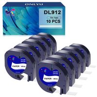 10 ONLYU Compatible pour Dymo LetraTag Ruban Papier 91200, 12mm x 4 m, Recharge pour Dymo LetraTag LT-100H,  Noir sur Blanc