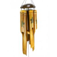 Carillon à vent en bambou et noix de coco décor Tortue de mer Marron
