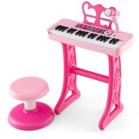 COSTWAY Piano pour Enfants 3 Ans 37 Touches avec Tabouret,Microphone Réglable et Pupitre de Musique Amovible Jouet de Piano Rose
