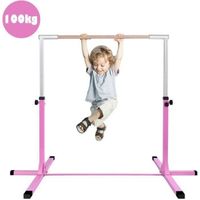 GIANTEX Barre de Gymnastique Enfant- 12 Hauteurs Réglables 91-150cm-Barre d’Entraînement Fixe en Acier+ Bois- Charge 100kg- Rosé