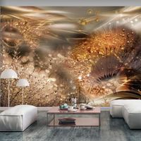 Papier peint Fleurs Dandelions' World (Gold) 250x175 cm - Papier peint panoramique - Intissé