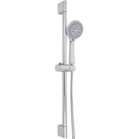PrimeMatik Barre de douche de salle de bain chromée avec pomme de douche et tuyau réglable en hauteur