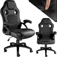 TECTAKE Chaise de Bureau Design Gamer TYSON - Confortable - Hauteur Réglable - Inclinable - Pivotante - Noir