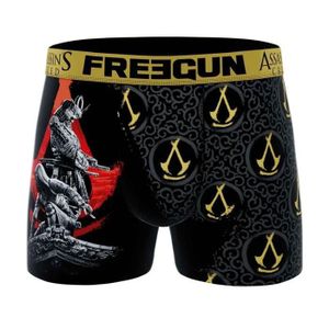 Boxer Freegun Homme - Noir/gris, Imprimé, 92% Polyester, 8% élasthanne, Coupe Classique