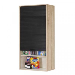 Meuble rangement de cuisine à rideau Bois Noir LUKE - Univers Cuisine  Couleur Bois clair Matière Bois Couleur secondaire Bois et noir