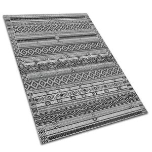 TAPIS D’EXTÉRIEUR Tapis d'extérieur en vinyle - Decormat - Roman géométrique - Blanc et gris - 120x180cm