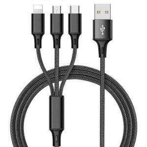 CÂBLE TÉLÉPHONE Câble Multi USB 3 en 1 Tressé et Renforcé - USB-C, Micro-USB et Lightning - 1.2m Charge rapide ultra solide