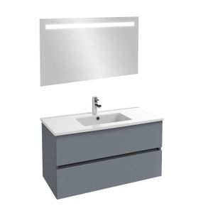 MEUBLE VASQUE - PLAN JACOB DELAFON - Meuble sous-plan Tolbiac gris anthracite + plan vasque 101 x 46,50 cm Ola et miroir LED
