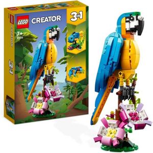 ASSEMBLAGE CONSTRUCTION LEGO® Creator 3-en-1 31136 Le Perroquet Exotique, Figurines Animaux de la Jungle, avec Grenouille et Poisson