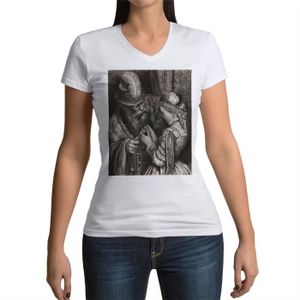 T-SHIRT T-shirt Femme Col V Barbe Bleu Conte Gustave Dore Bible Gravure