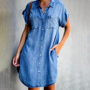 ROBE Femme Jean Robe Denim Manche Courte Robe Mini Été 