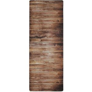 TAPIS DE COULOIR WOODY - Tapis de cuisine imprimé bois résistant à l'eau 45 x 120 cm Marron