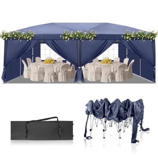 Tonnelle Pliante 3x6m Étanche Avec Murs Latéraux Amovibles - Tente Jardin Extérieur Robuste Blanc
