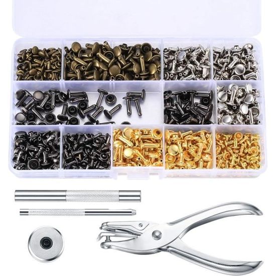 360 Rivets Cuir Avec Outils - 4 Couleurs & 3 Tailles | Pour Sacs, Ceintures, DIY | Laiton Résistant | Kit Complet De Fixation