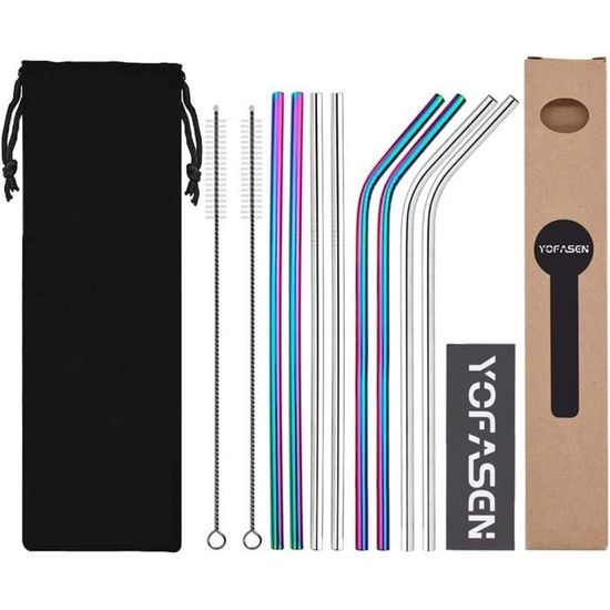 ZhaoCo Pailles en Acier Inoxydable, 8.5 Pouces Lot de 4 Réutilisable Lavable Pailles en Métal avec 1 Brosse de Nettoyage pour Smoothie Milk-shake Cocktails Boissons Chaudes - 4 * Droit