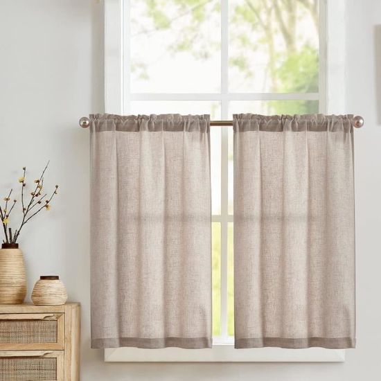 Rideaux Brise-bise En Lin - Lot De 2, Blanc, 60 X 65 Cm - Pour Porte-fenêtre, Balcon, Caravane - Style Campagne, Semi-transparent - 11