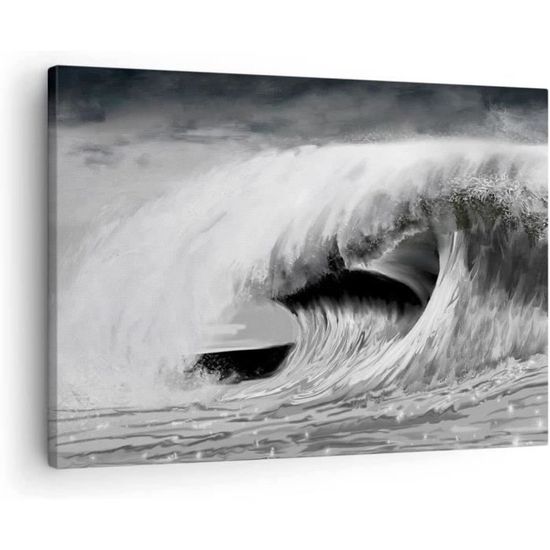 Tableau Moderne Paysage Floral Sur Toile 70x100 Cm - Noir Et Blanc, Vert - Décoration Salon, Chambre, Salle De Bain