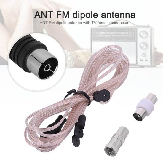 Antenne Radio Fm Dipôle CGEAMDY - Câble 3m, Adhésive - Pour Voiture Et Récepteurs FM/AM Connecteur DIN
