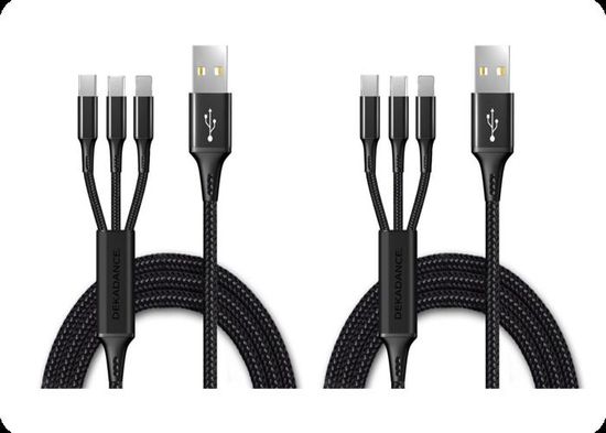 Cavo Multi USB 3 In 1 Intrecciato Rinforzato – USB-C, Micro-USB, Lightning, 1.2m, Nero - Foto 6
