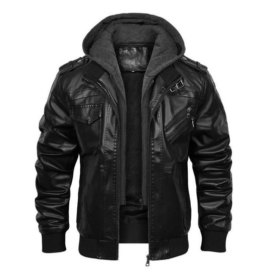 Veste En Cuir Homme Noir - Manteau D'hiver Doux Et Décontracté - Col Montant, Fermeture éclair - Style Trench Patchwork