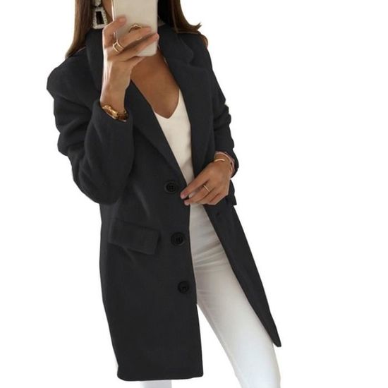 Manteau Femme En Laine Noir - Taille 36, Coupe Décontractée, Parfait état Occasion