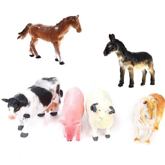 6pcs Animaux de Ferme Jouet Figurines Chien Cochon Vache Mouton Cheval Ane Jouet pour Noël Toussaint M137