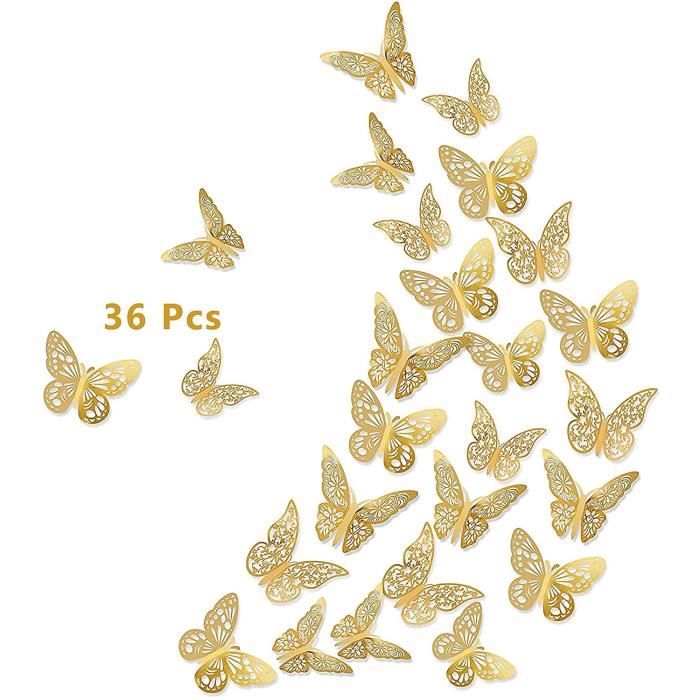 36, Blanc Combinaison de Papillon de Miroir de Bricolage Stickers Muraux Amovibles Papillon 3D Stickers Muraux de Miroire pour Maison Salon Chambre de Bébé Vitrine