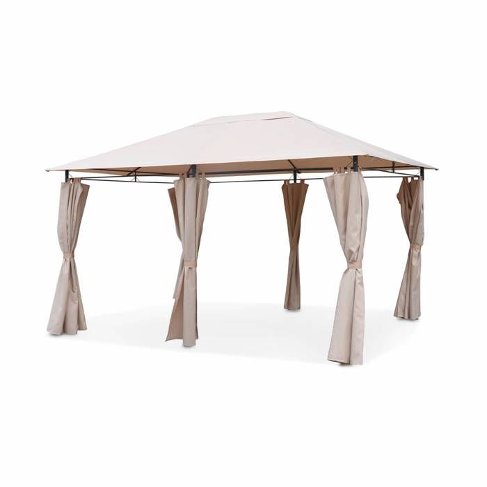 Tonnelle 3 x 4 m - Divio - Toile beige - Pergola avec rideaux. tente de jardin. barnum. chapiteau. réception
