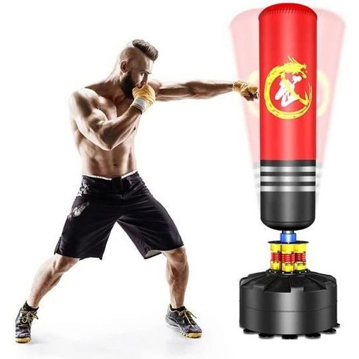 Sac de Frappe de Boxe Autoportant Adulte,sac de frappe sur pied, fitness,arts martiaux,H 175cm,Rouge