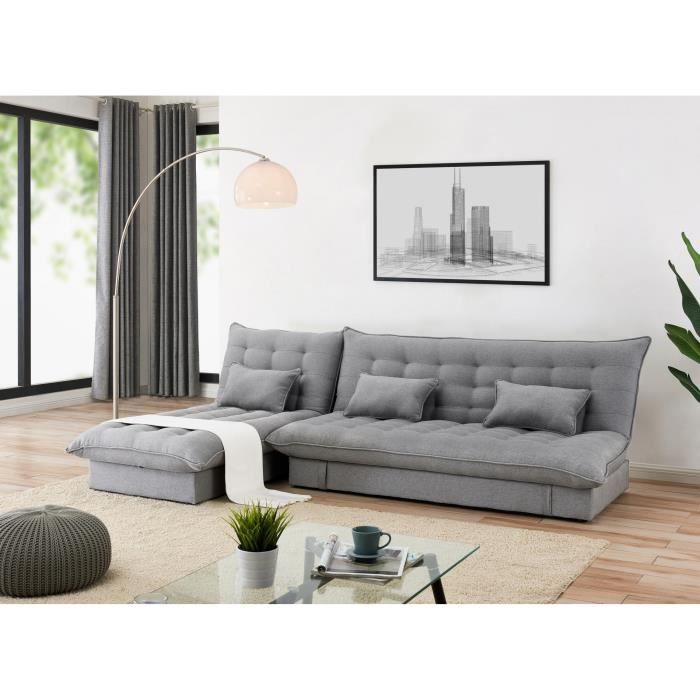 Canapé d'angle convertible modulable en tissu gris BARRY