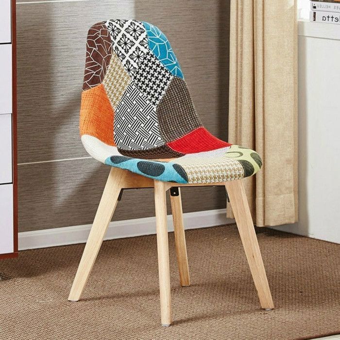 Chaise en Tissu à Imprimé Patchwork Sacha - Design Scandinave - Salle à Manger, Salon, Bureau - Style Rétro & Tendance