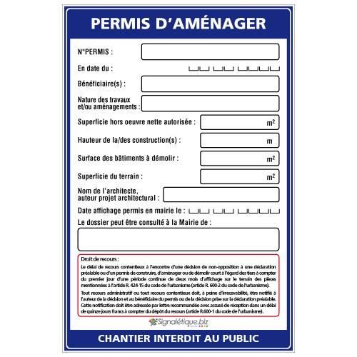 Permis d'Aménager AKILUX Dimensions 800 x 1200 mm - Panneau Plaque Pancarte - Panneau Permis d'Aménager