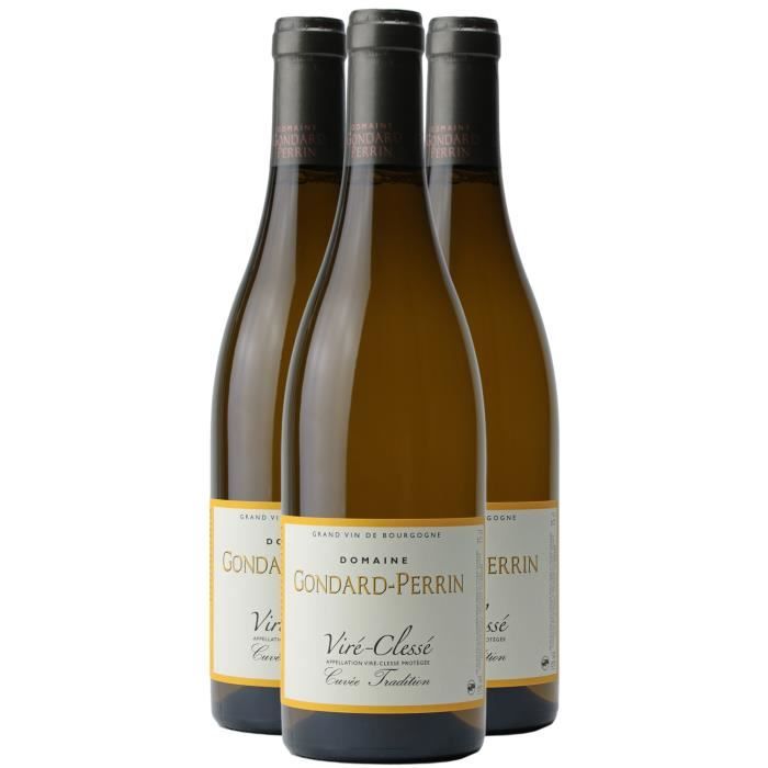 Viré-Clessé Tradition Blanc 2020 - Lot de 3x75cl - Domaine Gondard Perrin - Vin AOC Blanc de Bourgogne - Cépage Chardonnay