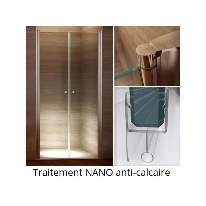 Porte de douche TRANSPARENT 120-124cm (largeur réglable) Hauteur 185 cm Nano anti calcaire verre de sécurité