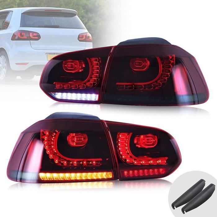 2 FEUX ARRIERE LED POUR VW GOLF 6 AVEC CLIGNOTANT LED DEFILANT - ROUGE ET NOIR
