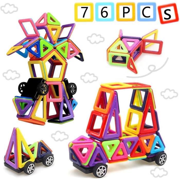 E-CHANCE MINI 76PCS Jeu de Construction Blocs Magnétiques Jouet Educatif et Créatif Cadeau Anniversaire Fête pour Les Petits Enfants
