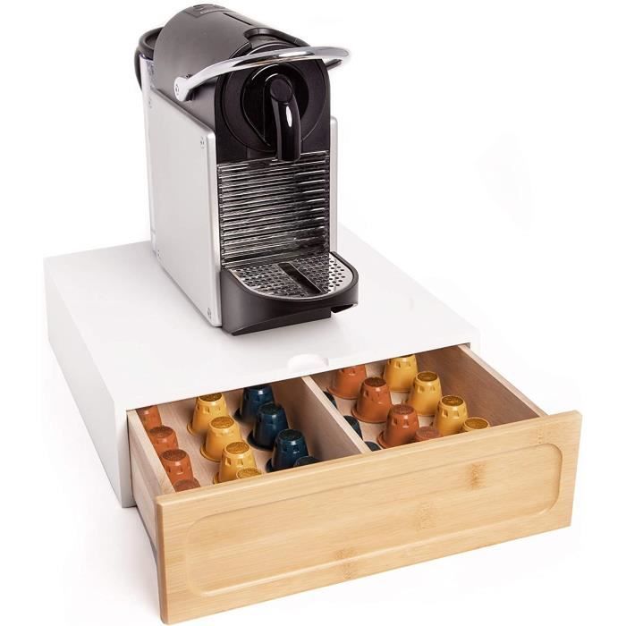 Tiroir porte-capsules Nespresso Dolce Gusto – Boîte en bois de pin et bambou pour accessoires café – Idéal pour la maison et le