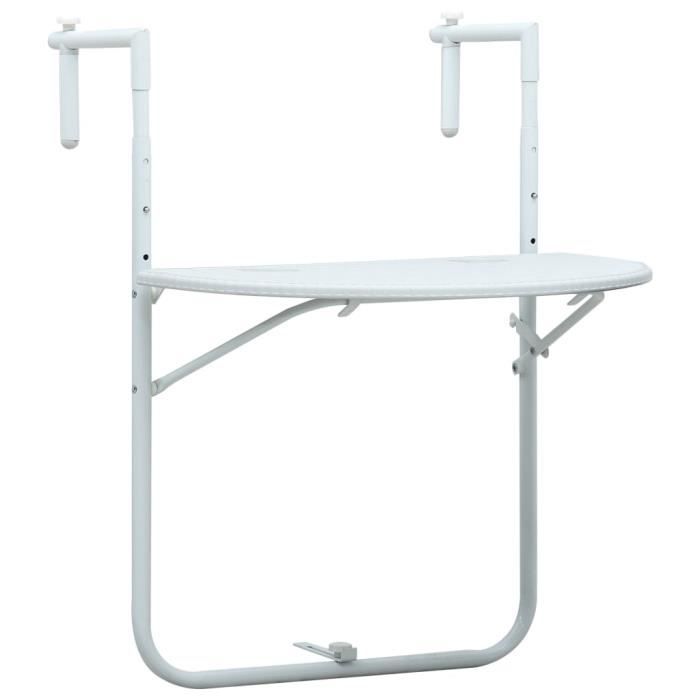UNIQUE Table suspendue de balcon pratique Table d’extérieur Blanc 60x64x83,5 cm Plastique Aspect de rotin 8369
