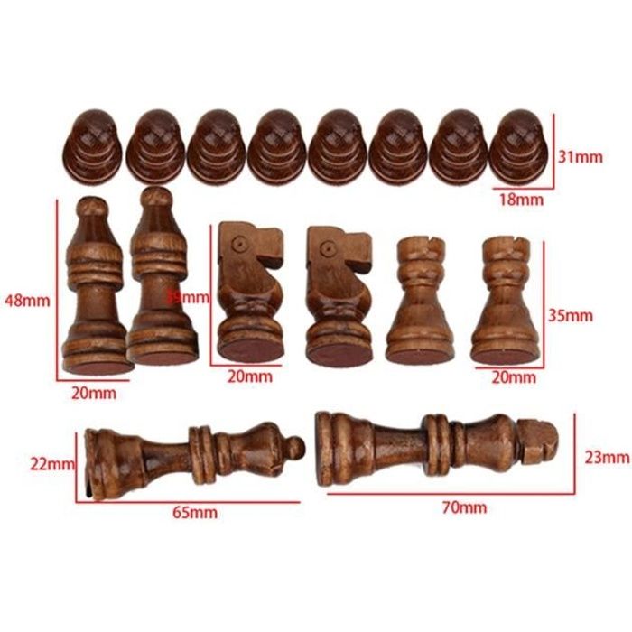 Jeu d'échecs international en bois 32 pièces ensemble pièces de bois sans jouet interactif cadeau échiquier HB057