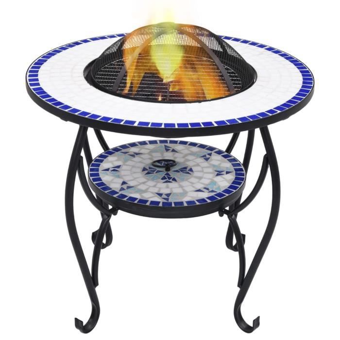 Table de foyer mosaïque Bleu et blanc 68 cm Céramique - -HB065