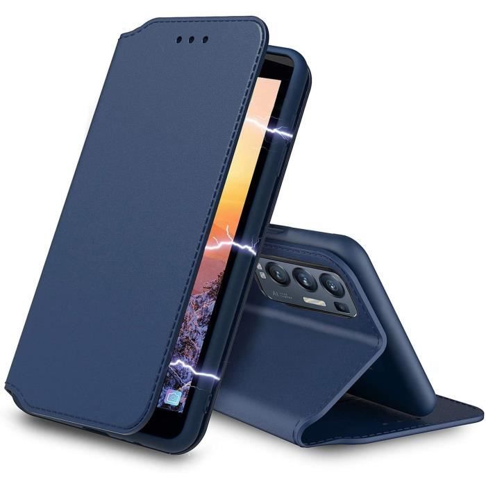 Coque Oppo Find X3 Neo Bleu ,AURSTORE Housse Etui Pochette En Cuir PU Multifonction,Protection