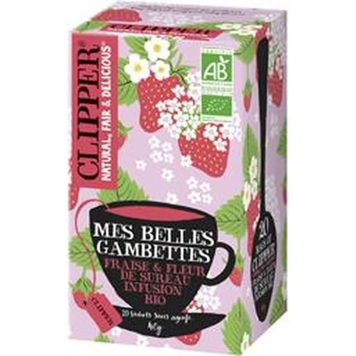 LOT DE 2 - CLIPPER Mes belles Gambettes Infusion bio aux arômes de fraise et fleur de sureau - 20 Sachets