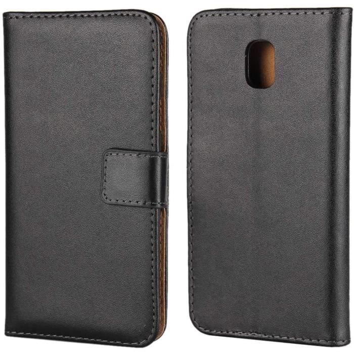 Coque Samsung Galaxy J3 2017, Étui Galaxy J3 2017 en Cuir Portefeuille Flip Case Gratuit Protection D'écran en Verre Trempé (NJ