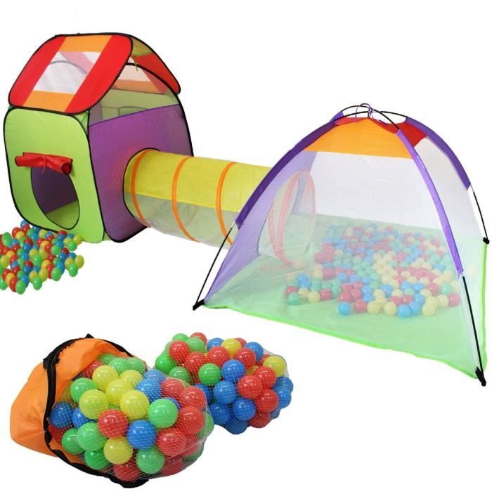 KIDUKU Tente de jeu igloo 3 en 1 avec tunnel + maison de jeu + 200 balles + étui de transport