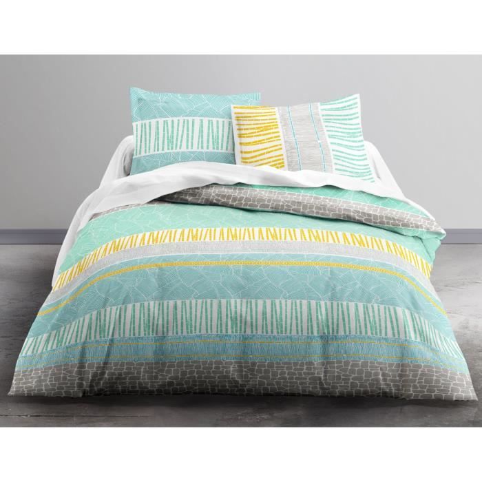 TODAY Parure de couette ENJOY CHESTER 100% coton - 1 housse de couette et 2 taies d'oreiller - 220x240 cm - Multicolore