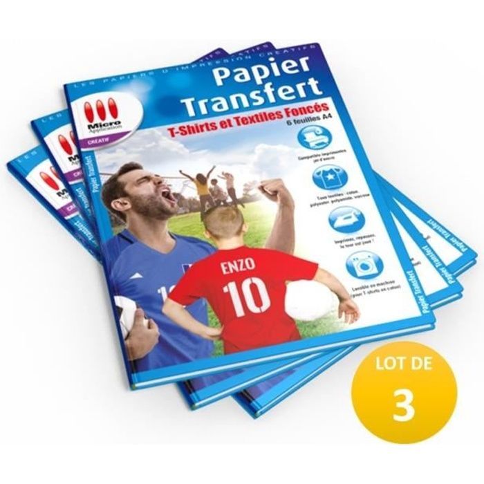 LOT DE 3 PACKS : 3X Papier Transfert T-Shirt pour Textiles de Couleur - 6 feuilles A4 / 3x MA-5099 soit 18 feuilles A4