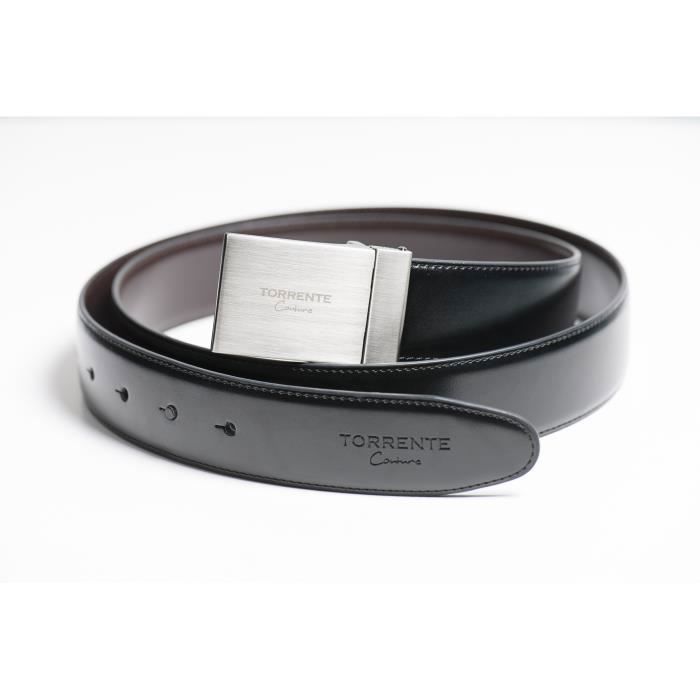 Torrente - Ceinture Reversible Noir/Marron - Cuir - Taille Ajustable - Boucle détachable - Ceinture homme Couture 15