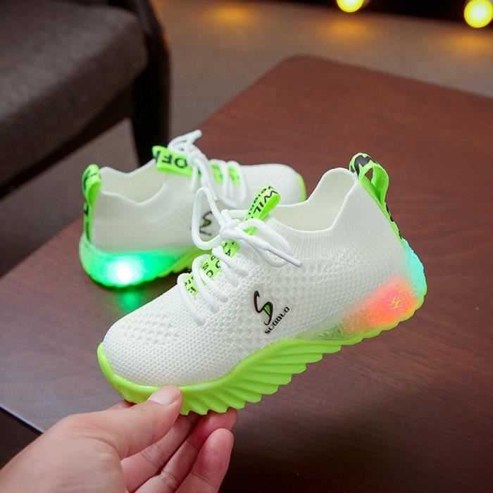 Enfants Kid Bébé Filles Garçons Lettre Led Lumineux Sport Run Sneakers Chaussures Décontractées (Blanc)