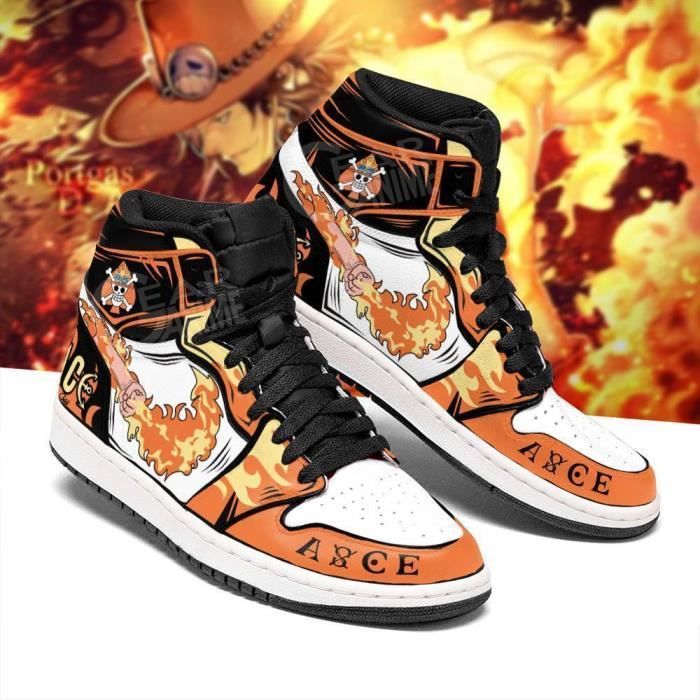 Baskets Anime One Piece Portgas D. Ace Fire Fist Skill Chaussures de course pour Homme Femme